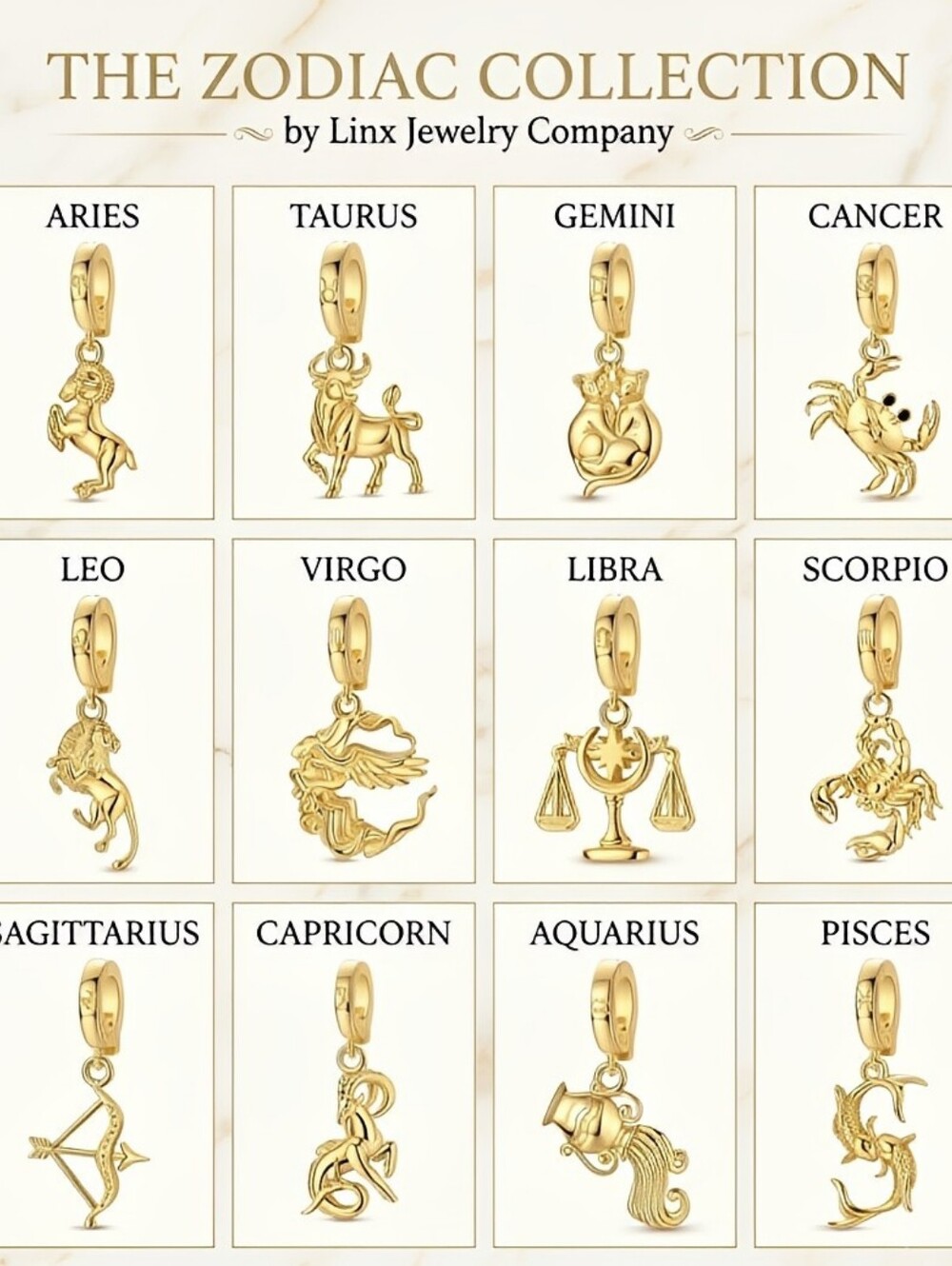 Linx Yellow Gold Zodiac Dangle Bracelet Charm